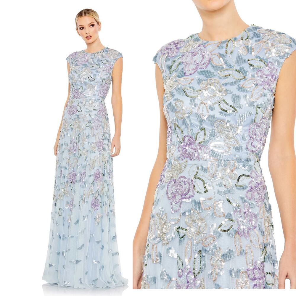 Sequined High Neck Cap Sleeve A Line Gown 5647 Size 16